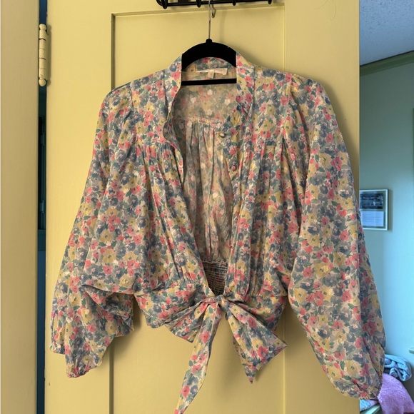 LoveShackFancy Floral Print Mock Neck Crop Top - Picture 3 of 4